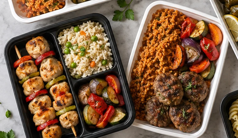 Barquettes KlassBox : brochettes de poulet, köfte, riz et légumes